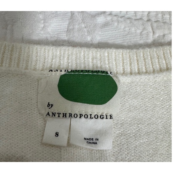Anthropologie White V Neck Textured Knit Sweater Long Sleeve Women's Size S - Picture 3 of 7